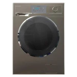 نمای روبرو از لباسشویی 8 کیلویی نقره‌ای دوو مدل LM-830S با پنل نقره‌ای