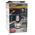 نمای روبرو از خرد کن سیلور کرست مدل SC-2021-2 با ظرف شیشه‌ای و موتور قدرتمند