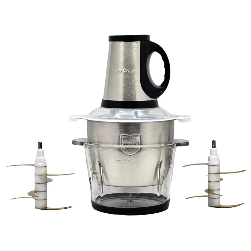 نمای روبرو از خرد کن سیلور کرست مدل SC-2021-2 با ظرف شیشه‌ای و موتور قدرتمند