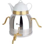 کتری استیل و قوری چینی یراق طلایی مدل - K41017 ام جی اس