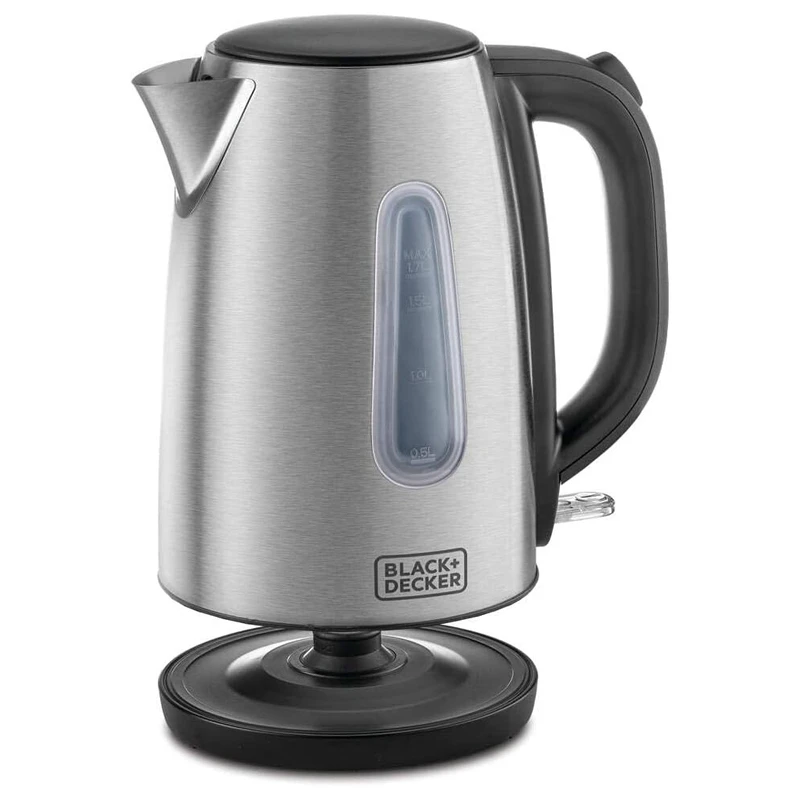 نمای روبرو از کتری برقی استیل بلک اندیکر (Black & Decker) مدل JC450 روی پایه